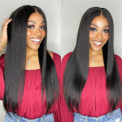 Wear Go Glueless Wigs Kinky Straight Pre Cut HD Transaparent Lace Human Hair Wigs With Breathable Wear & Go Pre Plucked Hairline Cap Air Wig - Geeta Hair - GeetaHair