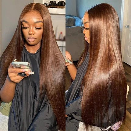 [22 inch $145] Chestnut Brown Straight 13×6 Transparent Wig