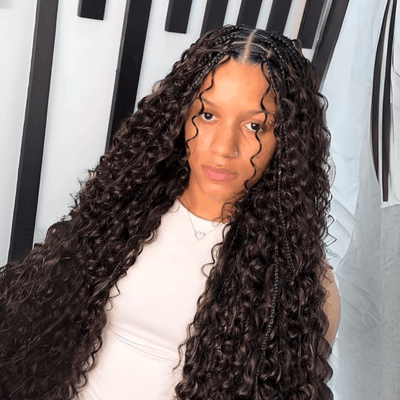 Pre Braided Wig Water Wave 13x4 Lace Front Human Hair Wigs Wear Go Boho Braided Glueless Wig - GeetaHair