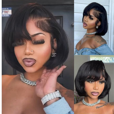 Pixie Cut Silky Straight Short Bob Glueless Wigs 13x4 Lace Front Human Hair Wigs No Code Needed - GeetaHair