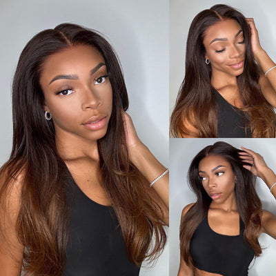 Pre Bleached Knots Wear and Go Straight Wigs 13x4 HD Lace Front Wig Human Hair Ombre Colored Wig 180% Density - GeetaHair