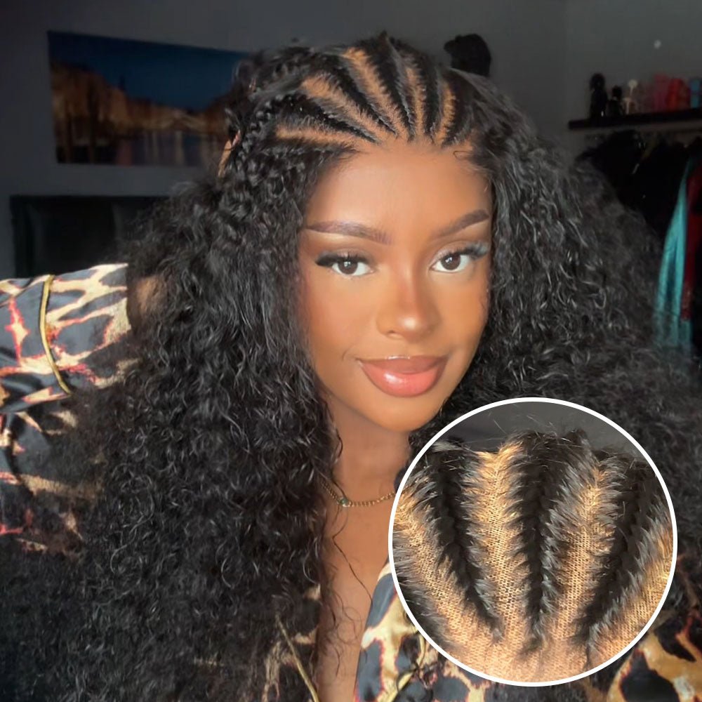 24 Hours Shipping Ready And Go Glueless Pre Braided Wig Burmese Curl 7x5 Pre Cut Lace Human Hair Wigs Braided Lace Front Wigs - GeetaHair