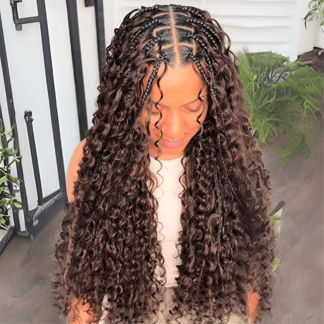 Pre Braided Wig Water Wave 13x4 Lace Front Human Hair Wigs Wear Go Boho Braided Glueless Wig - GeetaHair