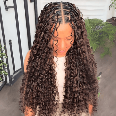 Pre Braided Wig Water Wave 13x4 Lace Front Human Hair Wigs Wear Go Boho Braided Glueless Wig - GeetaHair