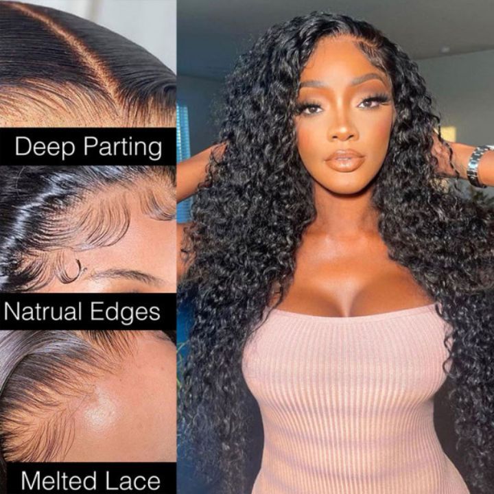 13x4 HD Transparent Lace Front Deep Wave Natural Black Human Hair Wig Pre Plucked Hairline With Baby Hair - Geeta Hair - GeetaHair