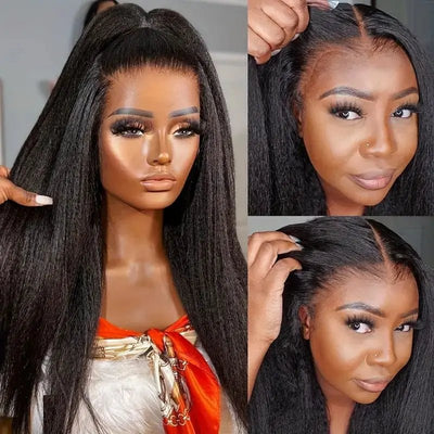Wear Go Glueless Wigs Kinky Straight Pre Cut HD Transaparent Lace Human Hair Wigs With Breathable Wear & Go Pre Plucked Hairline Cap Air Wig - Geeta Hair - GeetaHair