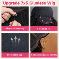 Upgrade 7x5 Lace Benefits: Elastic Drawstring, 5X Secure Fit, Breathable Cap And C-Shaped Ear_detail