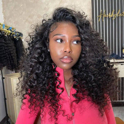 Loose Wave Culry Glueless Wig 13x4 HD Lace Front Wig Pre Plucked Hairline 100% Real Bouncy Wave Human Hair Wig - GeetaHair