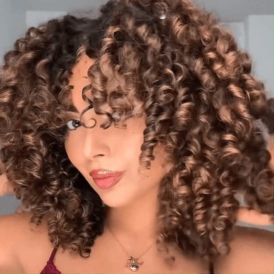 Highlight Fluffy Bouncy Curly Bob Wigs Short Curly 13x4 Lace Front Wig Gluleless Wig Pre Plucked 250% Density No Code Needed - GeetaHair
