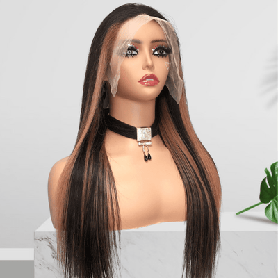 Balayage Pink Long Straight Hair Glueless 4x4/13x4 HD Lace Front Human Hair Wigs Funky Color Highlights Wig - Geeta Hair - GeetaHair