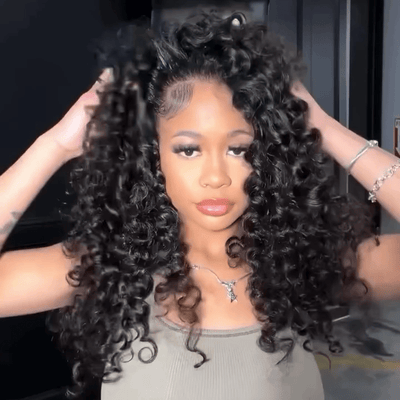 300% Density Water Curly Lace Front Human Hair Wigs 13x4 HD Lace Wear Go Glueless Wigs Pre Bleached Wigs - GeetaHair