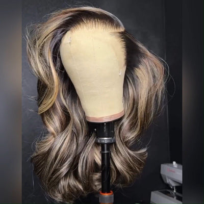 Blonde Highlight Glueless Short Body Wave Lace Front Human Hair Bob Wigs - Geeta Hair - GeetaHair