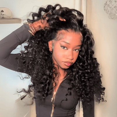 300% Density Loose Bouncy Curly Glueless Wig Pre Cut 4x6 HD Lace Front Human Hair Wig Pre Plucked - GeetaHair