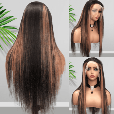 Balayage Pink Long Straight Hair Glueless 4x4/13x4 HD Lace Front Human Hair Wigs Funky Color Highlights Wig - Geeta Hair - GeetaHair