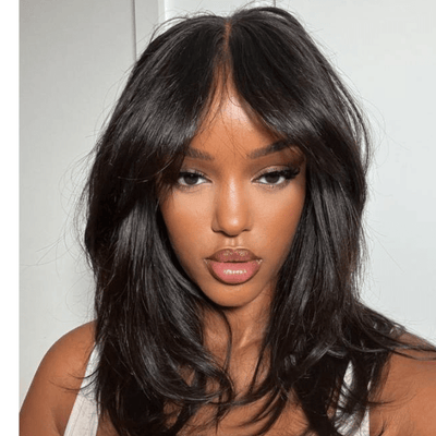 24 Hours Shipping Long Natural Wavy Curtain Bangs Glueless 5x5 HD Lace Closure Wig Easy to Wear Lace Human Hair Bob Wigs - GeetaHair - GeetaHair