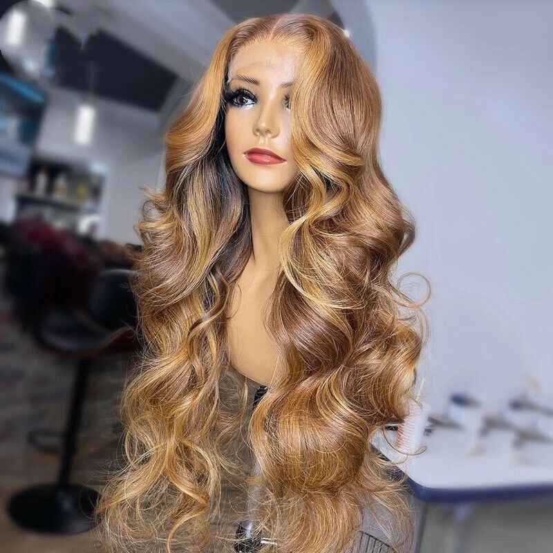 Curtain Bangs Glueless Wigs Honey Blonde Body Wave Wear Go HD Lace Wig 180% Density - GeetaHair