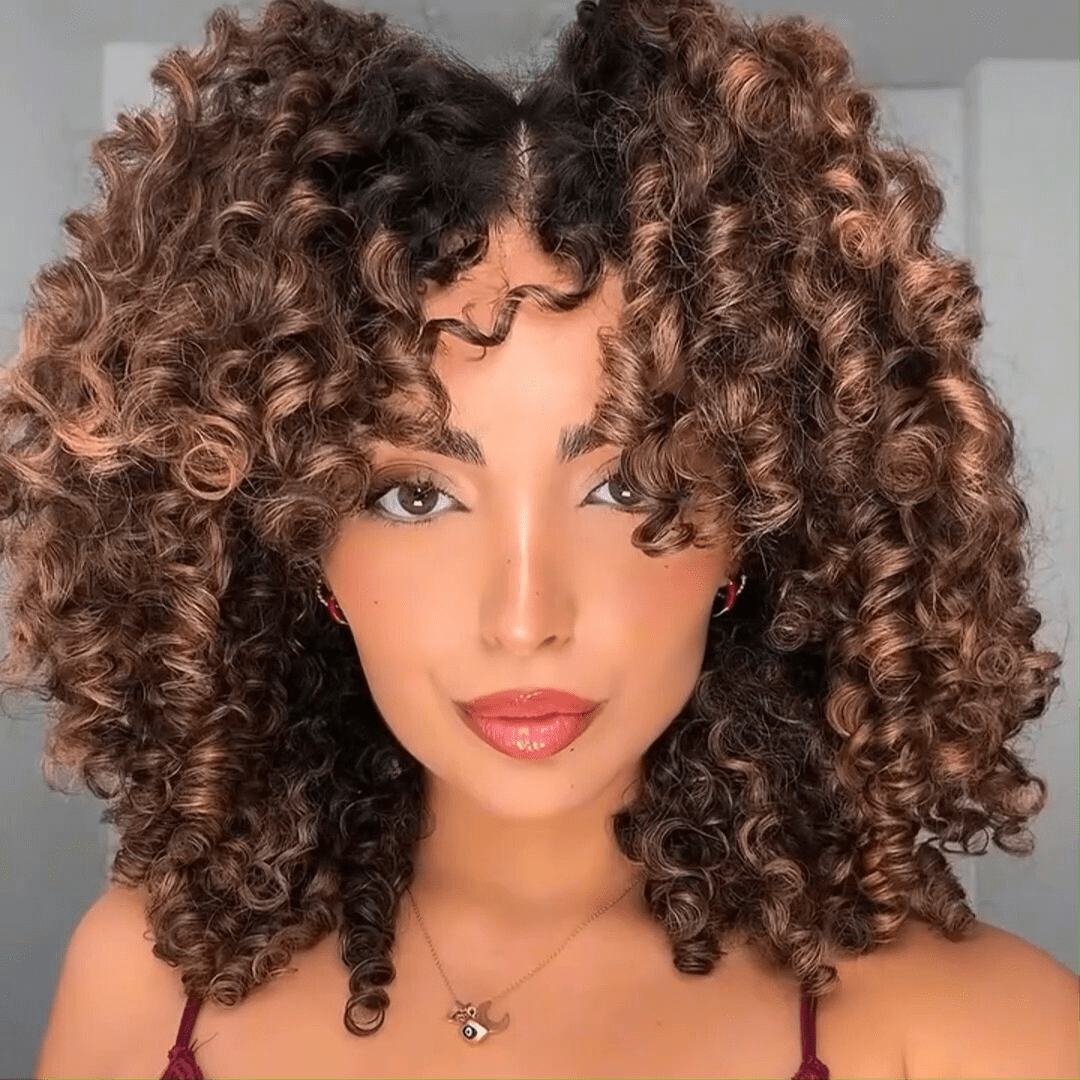 Highlight Fluffy Bouncy Curly Bob Wigs Short Curly 13x4 Lace Front Wig Gluleless Wig Pre Plucked 250% Density No Code Needed - GeetaHair