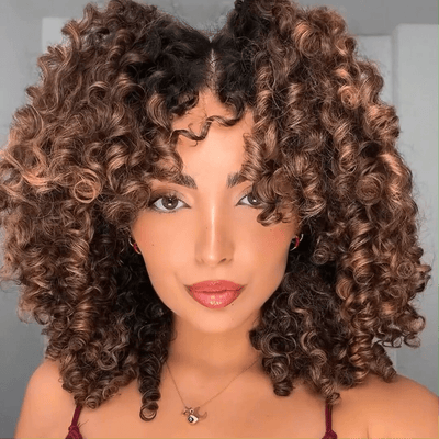 Highlight Fluffy Bouncy Curly Bob Wigs Short Curly 13x4 Lace Front Wig Gluleless Wig Pre Plucked 250% Density No Code Needed - GeetaHair