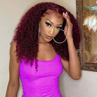 50%+Extra $100 OFF : 99j Burgundy Hair 13x4 HD Lace Kinky Curly Lace Front Wig - Flash Sale, Only 2 Days - GeetaHair