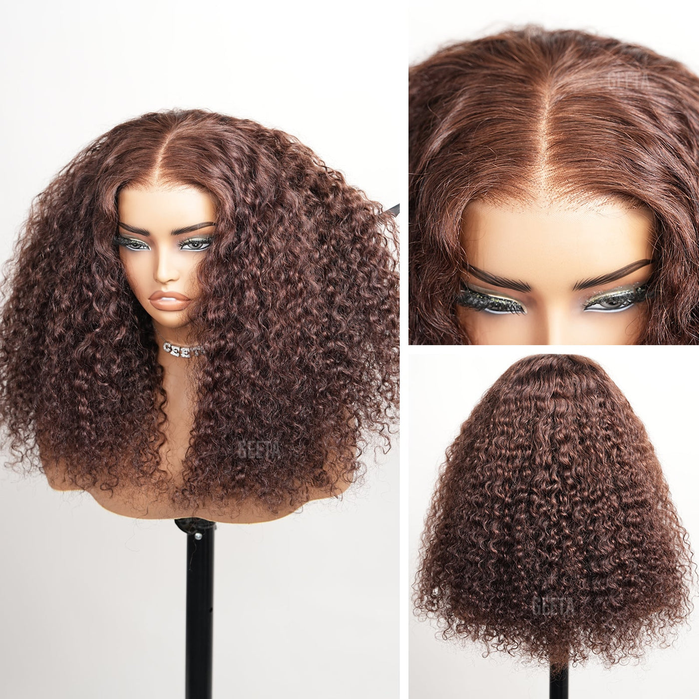 Sapphieruiz Same Wig | Geeta Hair Chocolate Brown Glueless Wig Pre Cut 4x6 Full Curly Colored Lace Human Hair Wigs - GeetaHair