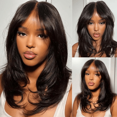 24 Hours Shipping Long Natural Wavy Curtain Bangs Glueless 5x5 HD Lace Closure Wig Easy to Wear Lace Human Hair Bob Wigs - GeetaHair - GeetaHair