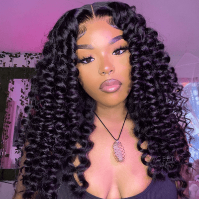 Glueless Bouncy Curly Hair 13x4 Transparent Lace Front Wig Pre Plucked Hairline Wand Curl Human Hair wigs - Geeta Hair - GeetaHair