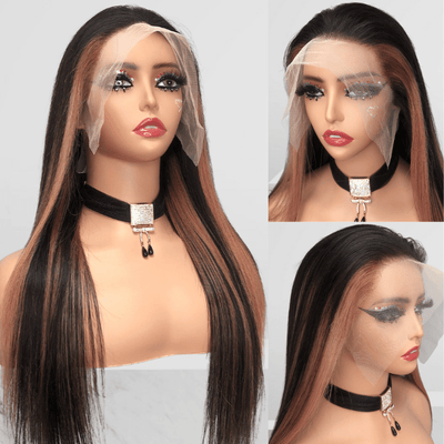 Balayage Pink Long Straight Hair Glueless 4x4/13x4 HD Lace Front Human Hair Wigs Funky Color Highlights Wig - Geeta Hair - GeetaHair