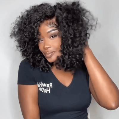 Glueless Wigs Fluffy Short Curly Bob Wigs 13x4 Lace Front Human Hair Wig Pre Plucked 250% Density No Code Needed - GeetaHair