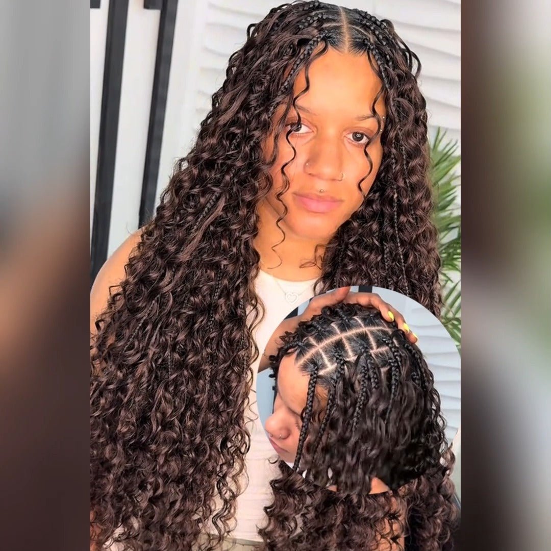 Pre Braided Wig Water Wave 13x4 Lace Front Human Hair Wigs Wear Go Boho Braided Glueless Wig - GeetaHair