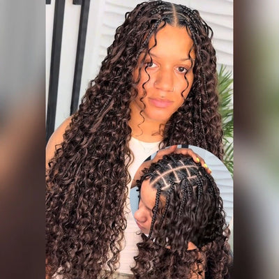 Pre Braided Wig Water Wave 13x4 Lace Front Human Hair Wigs Wear Go Boho Braided Glueless Wig - GeetaHair
