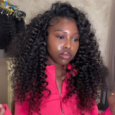 Loose Wave Culry Glueless Wig 13x4 HD Lace Front Wig Pre Plucked Hairline 100% Real Bouncy Wave Human Hair Wig - GeetaHair