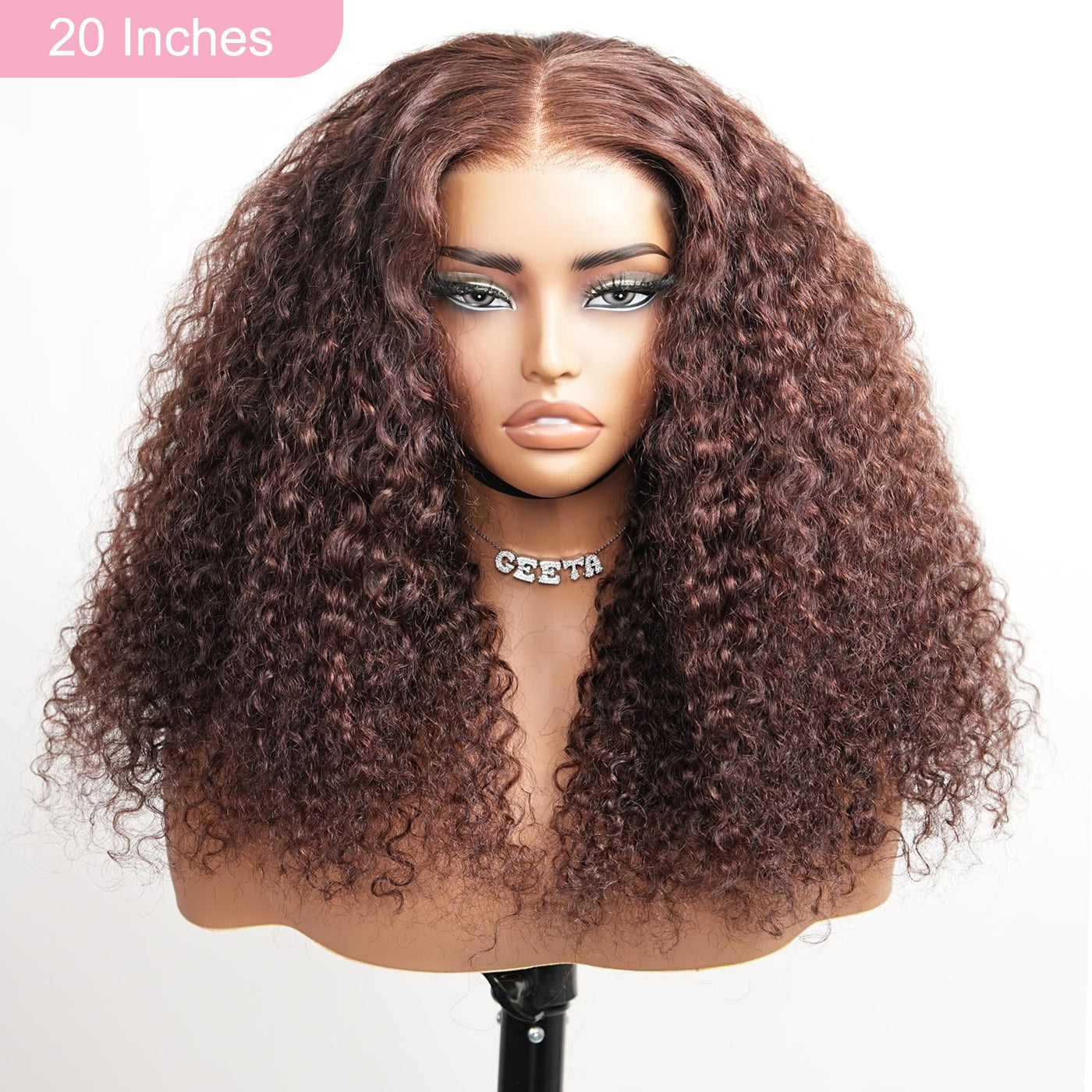 Sapphieruiz Same Wig | Geeta Hair Chocolate Brown Glueless Wig Pre Cut 4x6 Full Curly Colored Lace Human Hair Wigs - GeetaHair