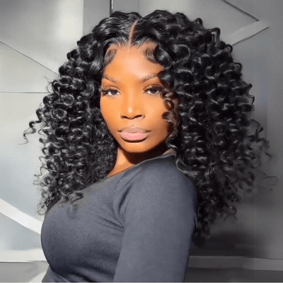 Full 300% Density Bouncy Loose Wave Glueless Wig 13x4 HD Lace Front Wig Pre Plucked Hairline 100% Real Bouncy Curly Human Hair Wig - GeetaHair