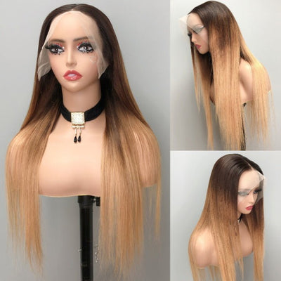 Pre Bleached Knots Ombre Straight T1B/4/27 Lace Front Wig 13x4 HD Lace Frontal Wigs 180% Density - Geeta hair - GeetaHair