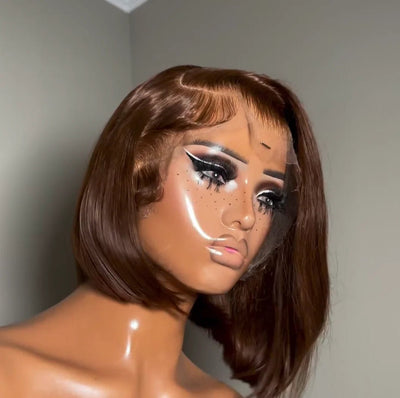 Flash Sale Brown Glueless Wigs Short Bob Straight Side Part Pre Cut Lace Wigs Pre - plucked Lace Front Wigs - GeetaHair