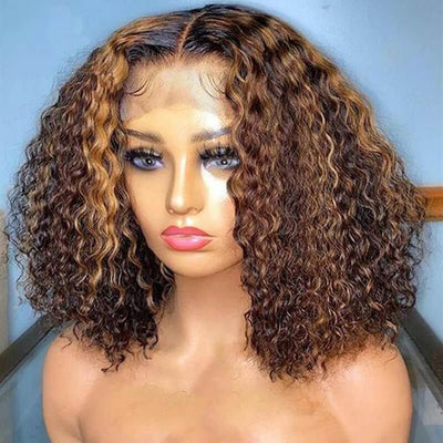 Wear and Go Glueless Wigs Short Ombre Highlight Culry Bob Wig Beginner Friendly Deep Parting Wig - GeetaHair
