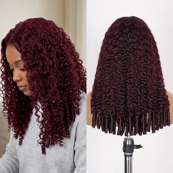99J Burgundy Burmese Curly 13x4 Lace Front Colored Wig 100% Human Hair Wigs Curly Hair Flash Sale