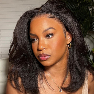 Layer Cut Natural Hairline Kinky Straight Short Bob Wigs 13x4 Lace Front Human Hair Wigs Wear Go Glueless Wigs - GeetaHair