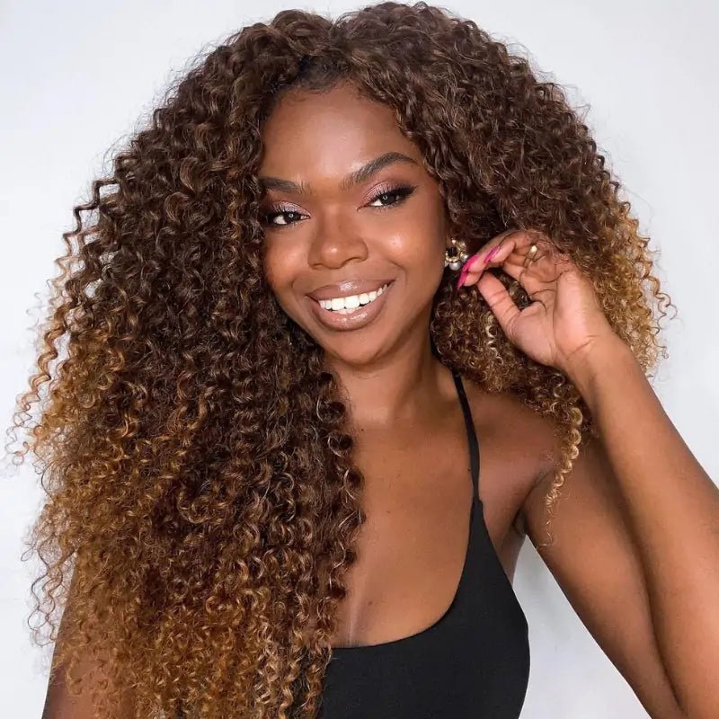 250% Density Full T4/27 Curly Human Hair Wigs Ombre 13x4 Lace Front Wig HD Lace Frontal Wigs - GeetaHair