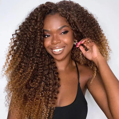 250% Density Full T4/27 Curly Human Hair Wigs Ombre 13x4 Lace Front Wig HD Lace Frontal Wigs - GeetaHair
