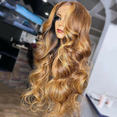 Curtain Bangs Glueless Wigs Honey Blonde Body Wave Wear Go HD Lace Wig 180% Density - GeetaHair