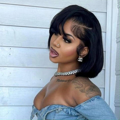 Pixie Cut Silky Straight Short Bob Glueless Wigs 13x4 Lace Front Human Hair Wigs No Code Needed - GeetaHair