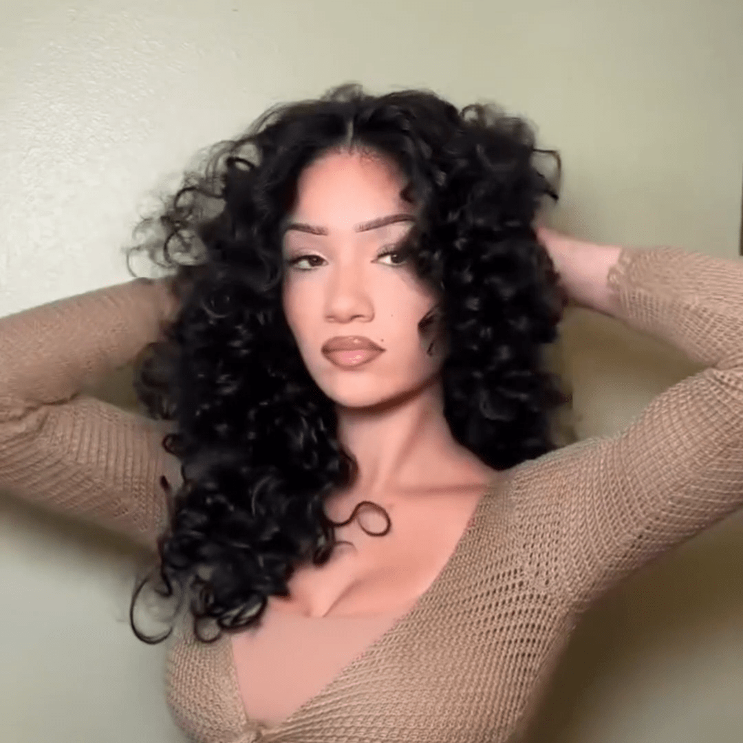Geeta Full 300% Density Bouncy Curl 13x4 Lace Front Glueless Human Hair Wigs Pre Plucked Pre Cut Lace Front Wigs - GeetaHair