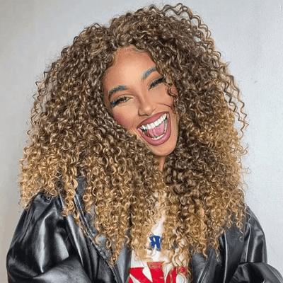 Luxury Designer Series 250% Density Afro Kinky Curly Wig 13x4 Lace Front Human Hair Wig Highlight Wigs Pre Plucked - GeetaHair