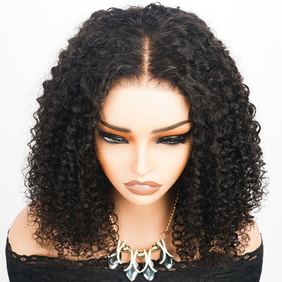 Luxury Designer Series 250% Density Full Kinky Curly Short Bob Wig 4x4 Lace Closure Curly Wig 16 inch - GeetaHair