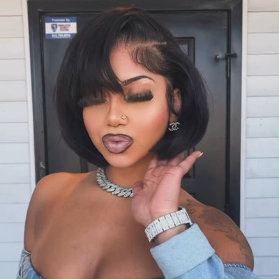 Pixie Cut Silky Straight Short Bob Glueless Wigs 13x4 Lace Front Human Hair Wigs No Code Needed - GeetaHair