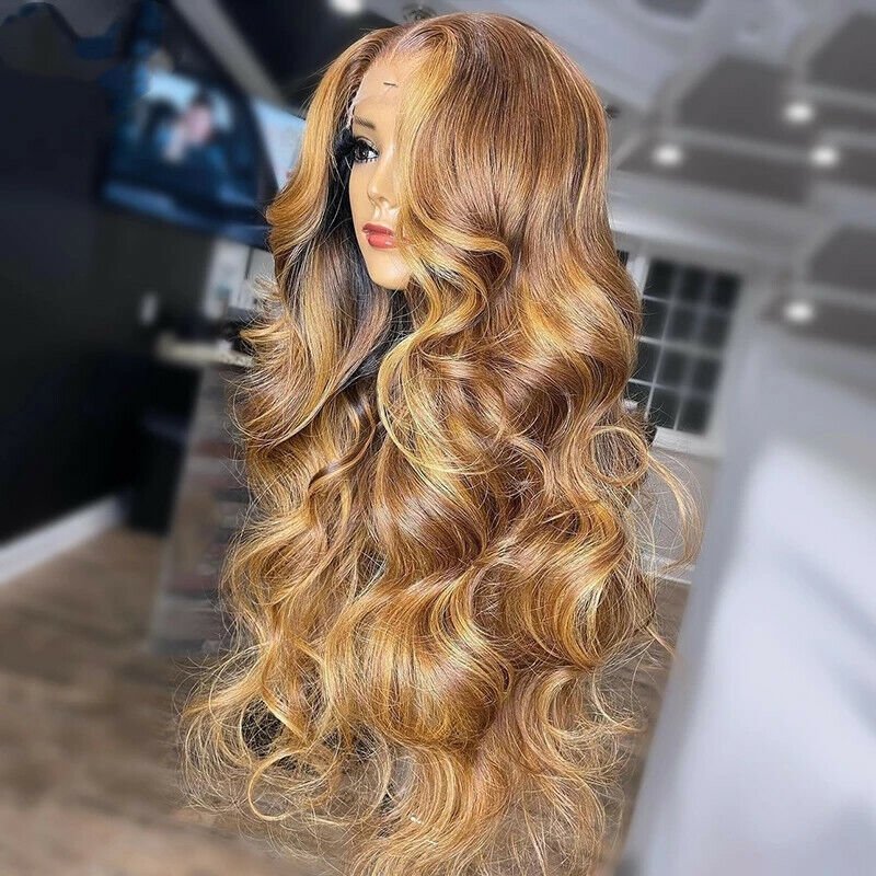 Curtain Bangs Glueless Wigs Honey Blonde Body Wave Wear Go  display picture 1