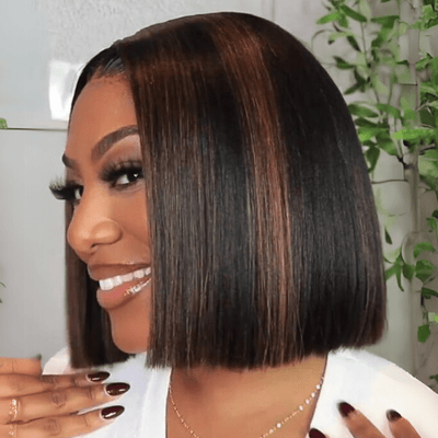 Brown Highlight Bob Wig Human Hair 13x4 Bone Straight Lace Front Wigs Human Hair 250% Density No Code Needed - GeetaHair