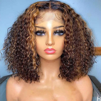 Wear and Go Glueless Wigs Short Ombre Highlight Culry Bob Wig Beginner Friendly Deep Parting Wig - GeetaHair