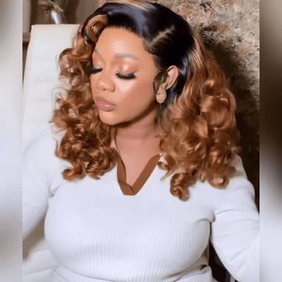 1B/30 Ombre Bouncy Curly Wig 13x4 Invisible Lace Front Human Hair Wigs with Baby Hair Pre Plucked Glueless Wigs - GeetaHair